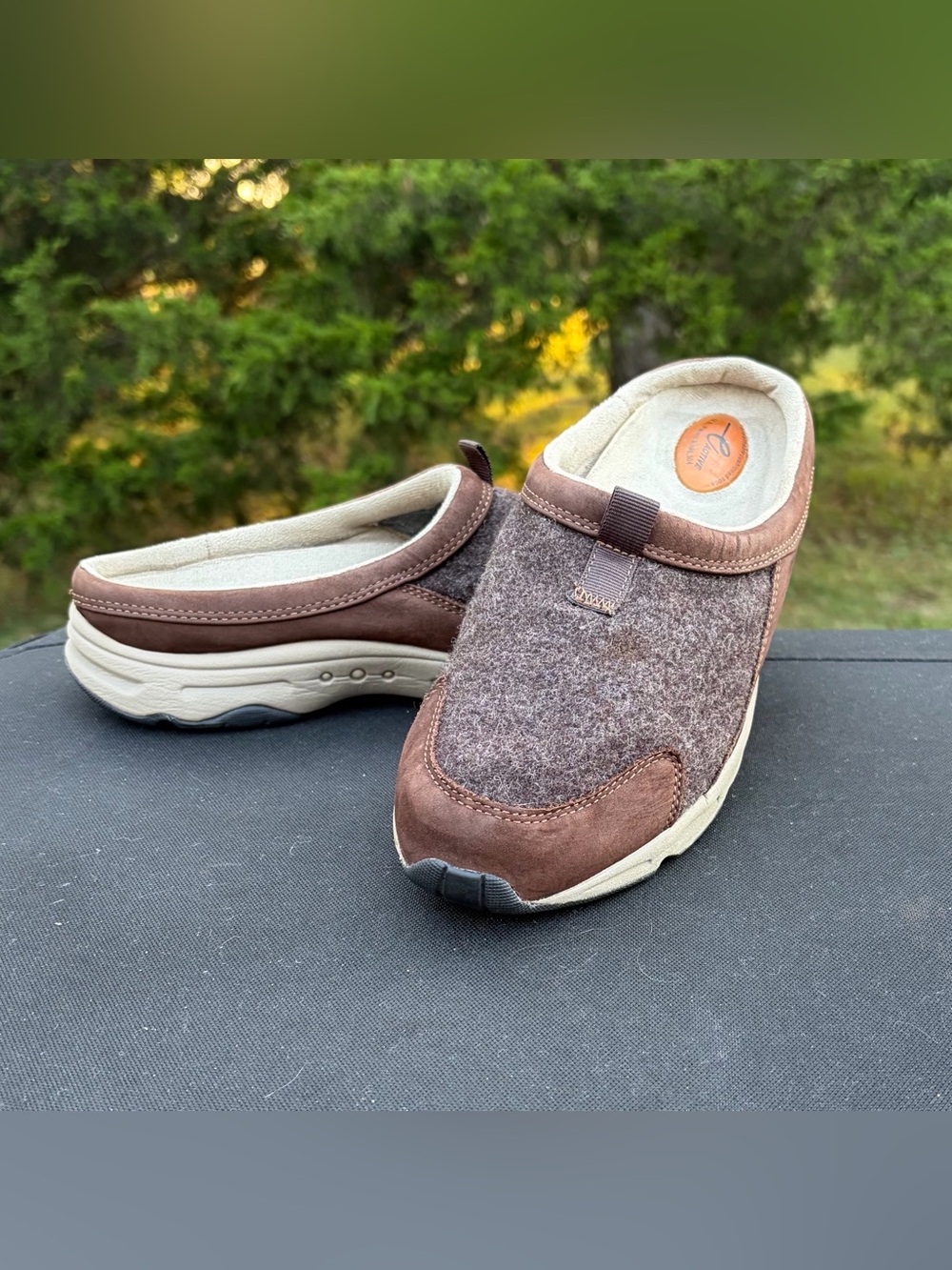 Easy Spirit Esaludra Traveltime Clogs Brown Wool Mules Slip On Sneaker 9.5M